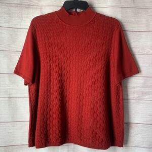 Koret Red Short Sleeve Sweater Blouse Mock Neck Partial Back Texture Front XL